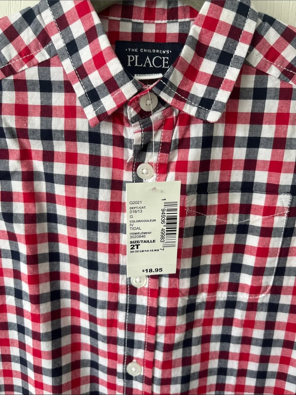 NWT The Children's Place Red, Navy & White Plaid Short-Sleeve Button-Down Shirt